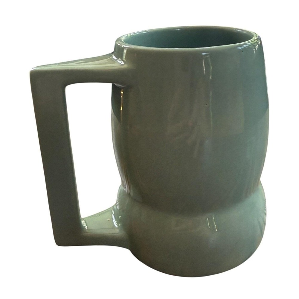 Sage Green Studio Pottery Mug Hand Painted Dogwood Flower Square Handle Tankard - Picture 5 of 8